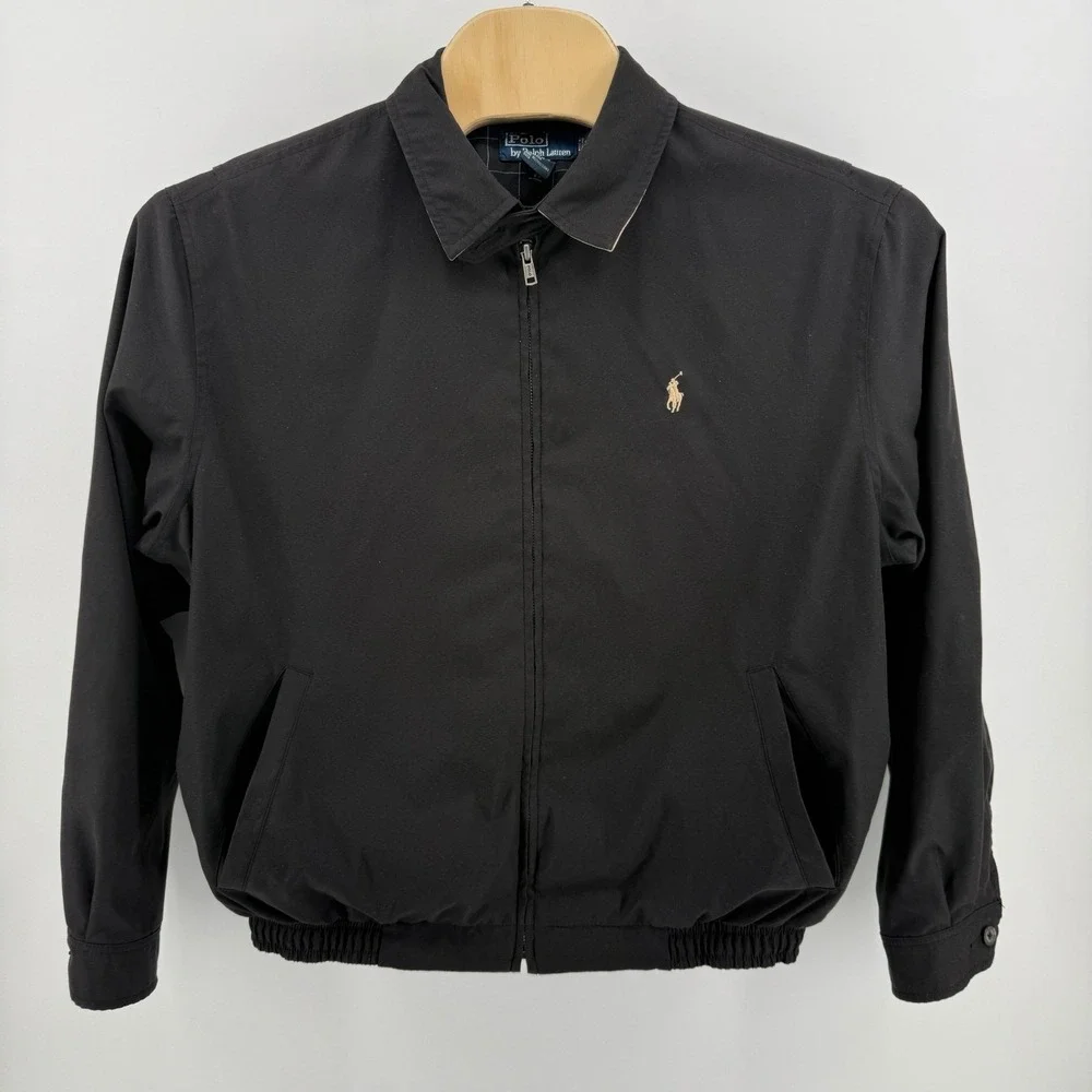 Polo Ralph Lauren Mens Black Harrington Jacket Full Zip Pony Logo Large L